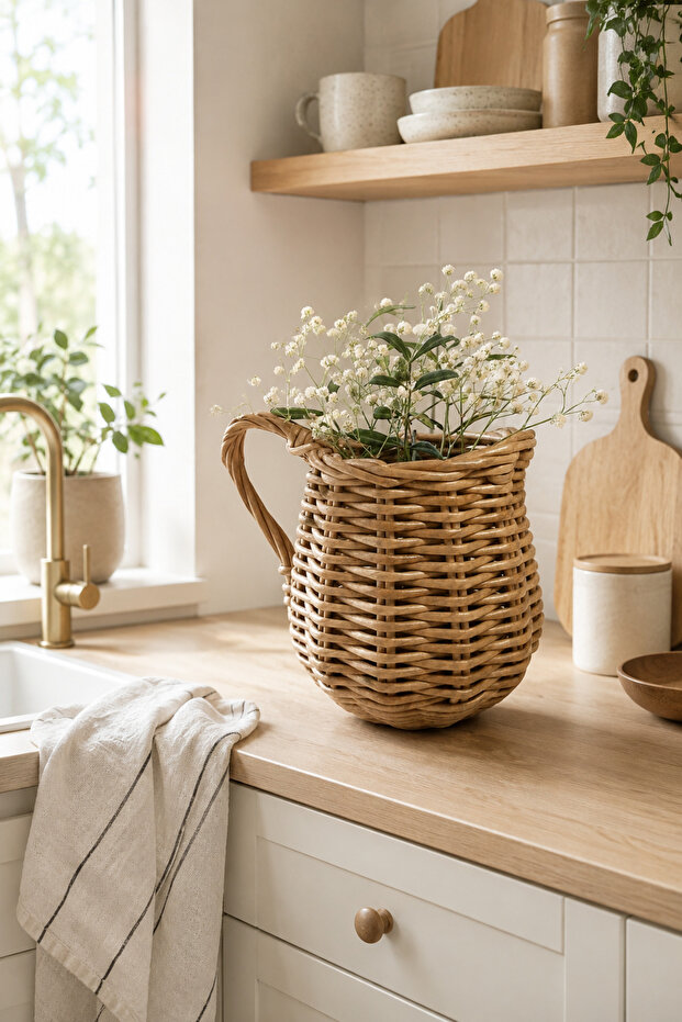 Countertop Wicker Spoon Holder Flower Pot Organizer Wicker Spoon Holder Bamboo Spoon Holder Wooden Spoon Holder