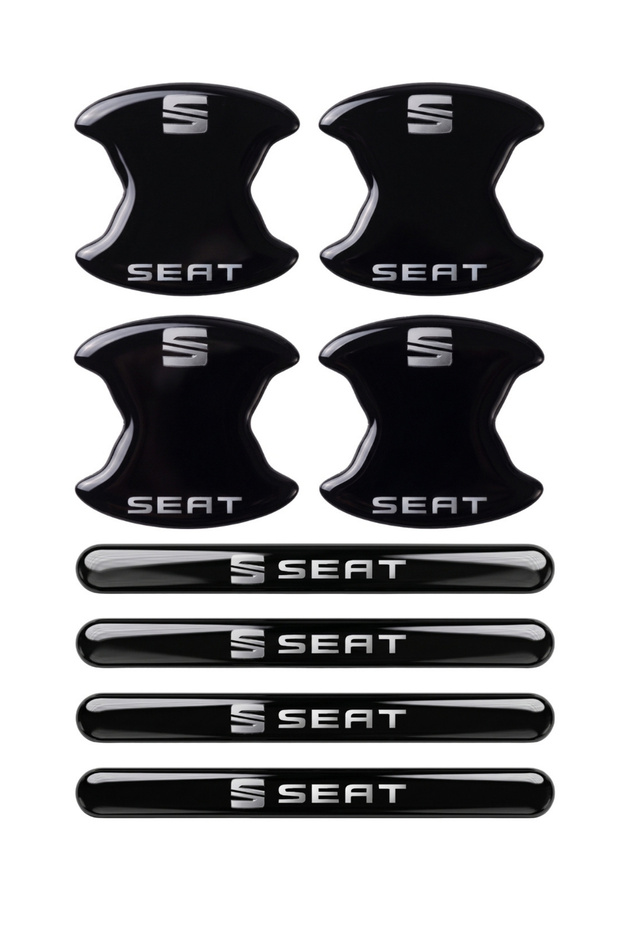 Premium Door Handle Anti-Scratch Protector (Set of 8) – Black & Transparent / with Vehicle Brand Label Seat