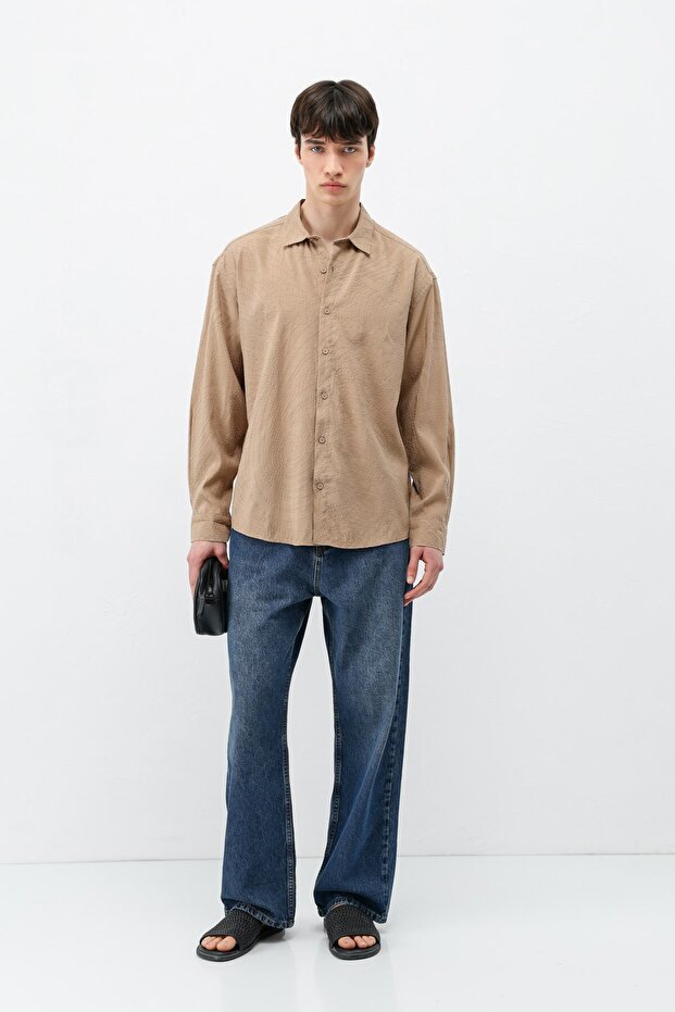 Oversize Shirt with Stitching Detail Mink