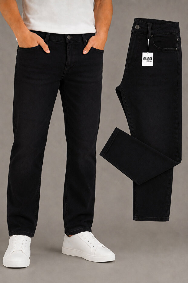 Men's black regular pipe leg stretchy Stretch Fabric denim jeans jeans pants