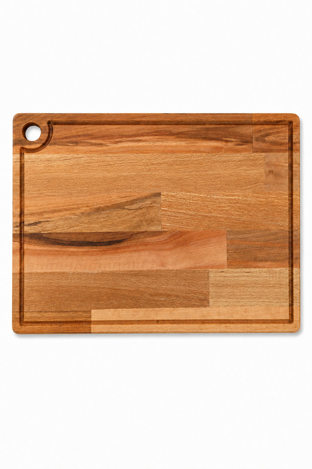 Grain Beech Wood Cutting and Presentation Board Large - Cutting Board with Liquid Channels and Hanging Hole 25X35 cm