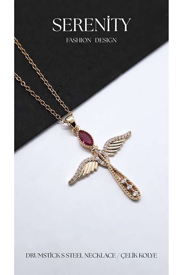 Winged Staff Figure Steel Necklace
