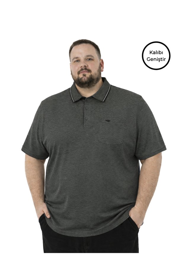 Men's Large Size Melange Mink Polo Collar Short Sleeve Piqué T-Shirt 3Xl-4Xl-5Xl-6Xl-7Xl-8Xl