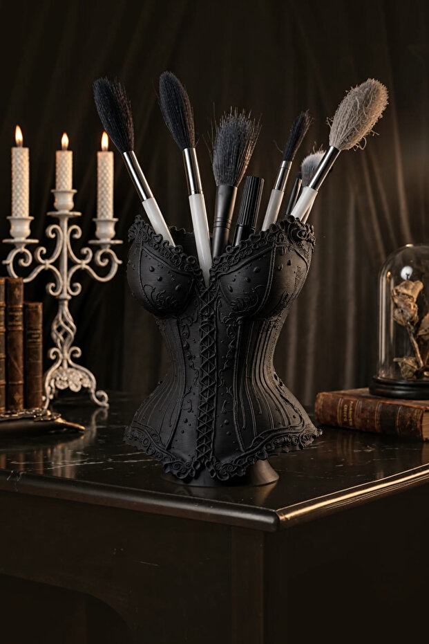 Corset Design Makeup Brush Holder and Pen Holder – Decorative Desktop Organizer 14 cm