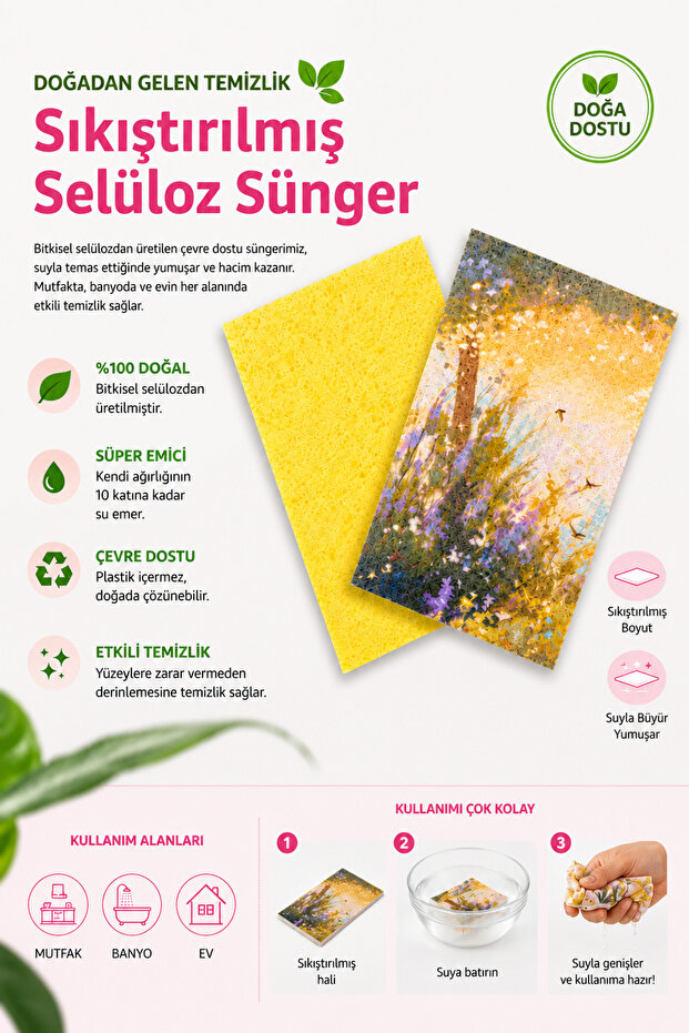 100% Natural Cellulose Compressed Cleaning Sponge Mycleanvibe – Colorful 2 Pieces