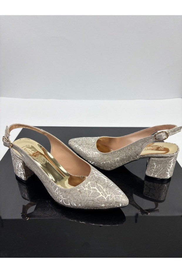 Defne Women's Gold Ice Crack Open Back 5cm Heeled Casual Shoes