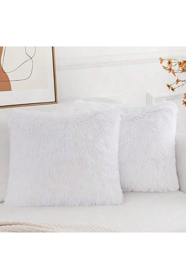 42x42cm white Pack of 2 Luxury Faux Fur Throw Pillow Cover Deluxe Decorative Plush Pillow Case Cushi