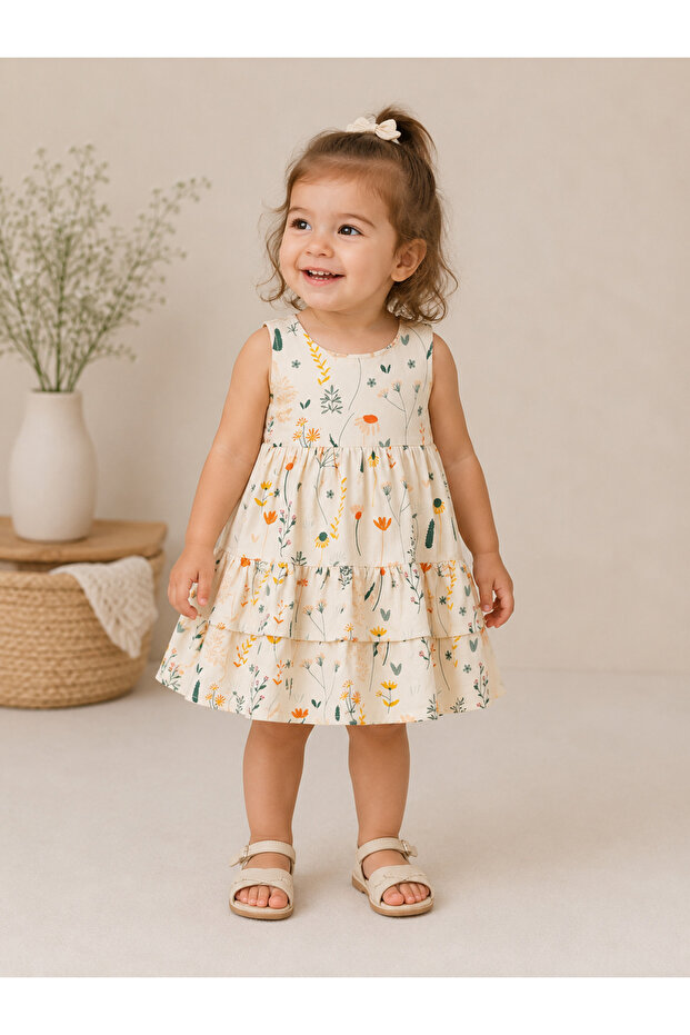 Sunflower Dress for Ages 01-04 - Cream