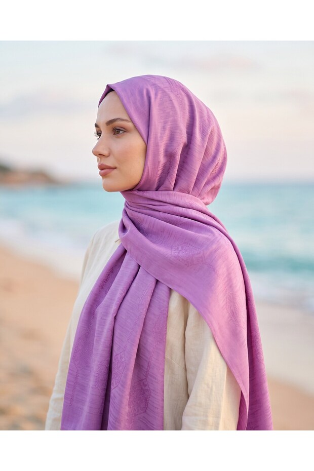 Siena, Jacquard Cocoon Shawl - Motif Pattern - 08 - Fuchsia