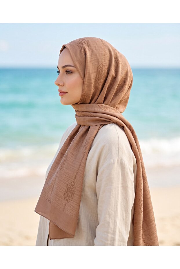 Siena, Jacquard Cocoon Shawl - Motif Pattern - 17 - Peach