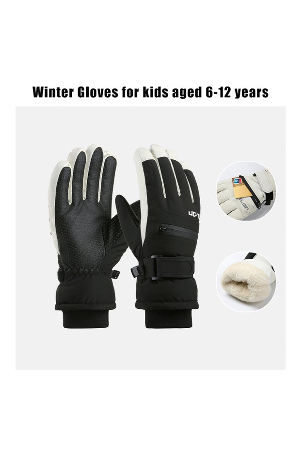 Black Children Winter Waterproof Gloves Warm Snow Gloves Boys Girls Ski Gloves Running Hiking Riding