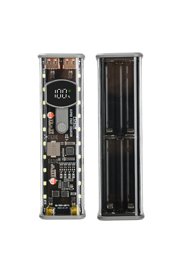 حافظة بطارية سوداء 8*18650 PD 45W شحن فائق السرعة حافظة شفافة قابلة لإعادة الشحن صندوق بدون لحام مع