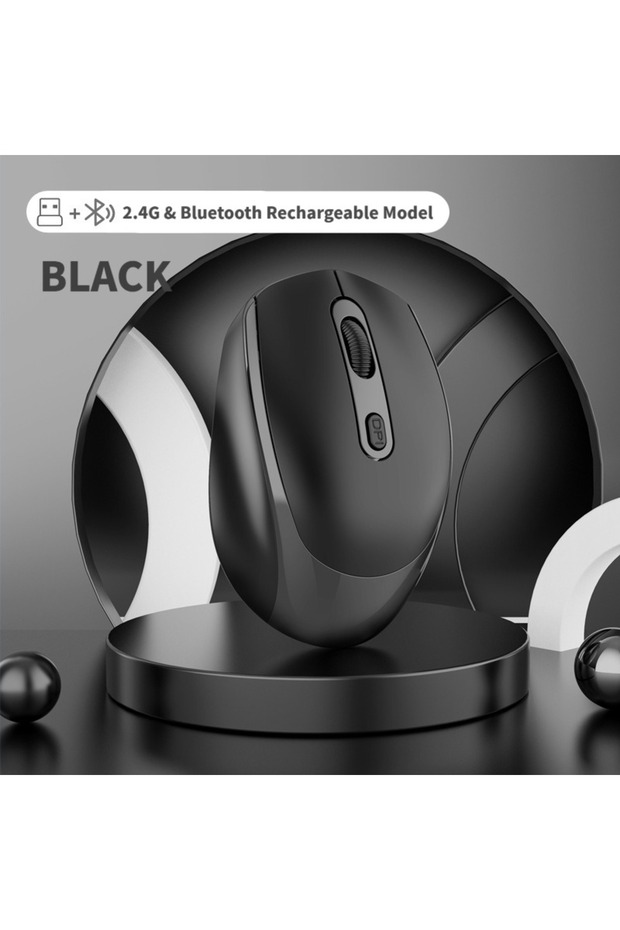 ماوس لاسلكي ثنائي الوضع من NexusClick باللون الأسود، يعمل بتقنية البلوتوث و2.4 جيجاهرتز، قابل لإعادة الشحن، صامت، مريح للاستخدام.