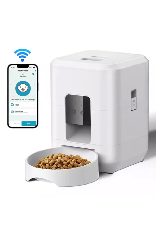 White-WIFI 2L Automatic Feed Dispenser For Pets Intelligent Feed Dispersion For Cats And Dogs Regula