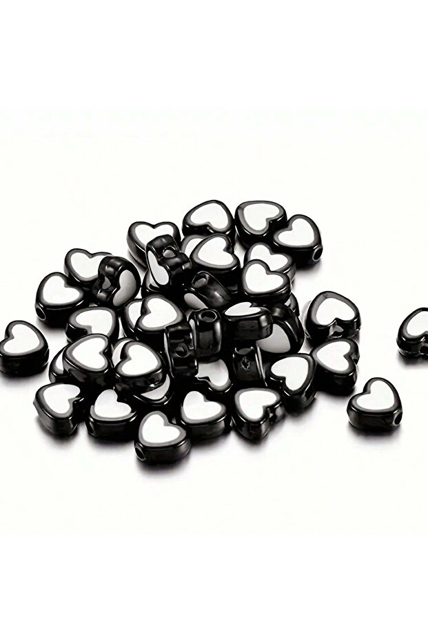 8mm-100pcs Black 100pcs 8mm Black and White Small Valentine's Day Peach Heart Mixed Color Beads For