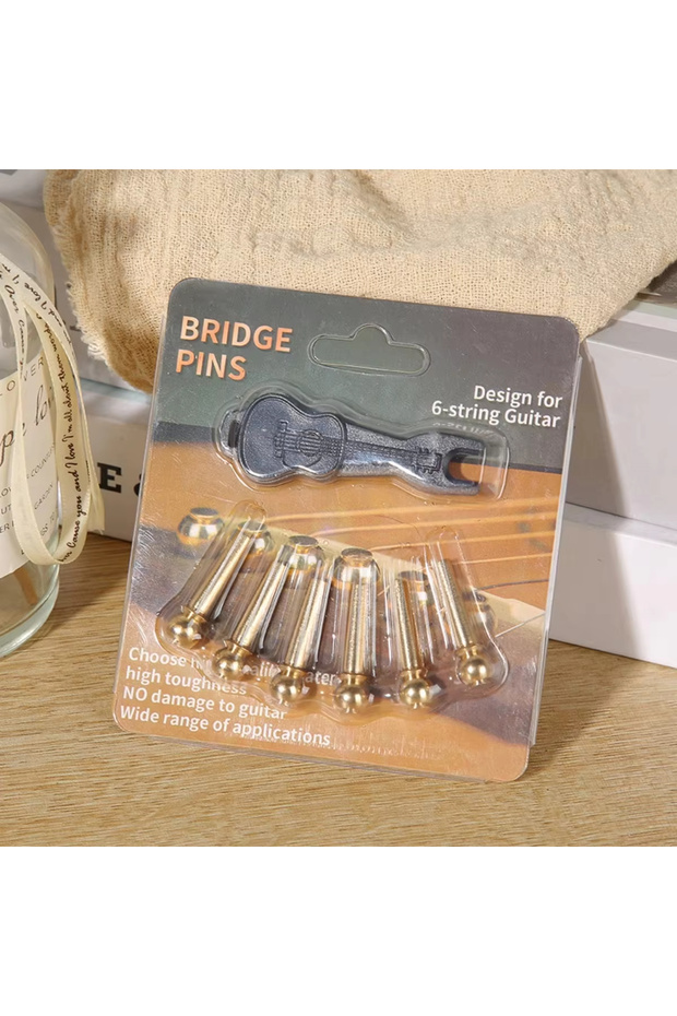 7 Pieces 6Pcs Guitar Strings Nail Metal Acoustic Guitar Bridge Pins Brass Fixed Cone Pins String nut