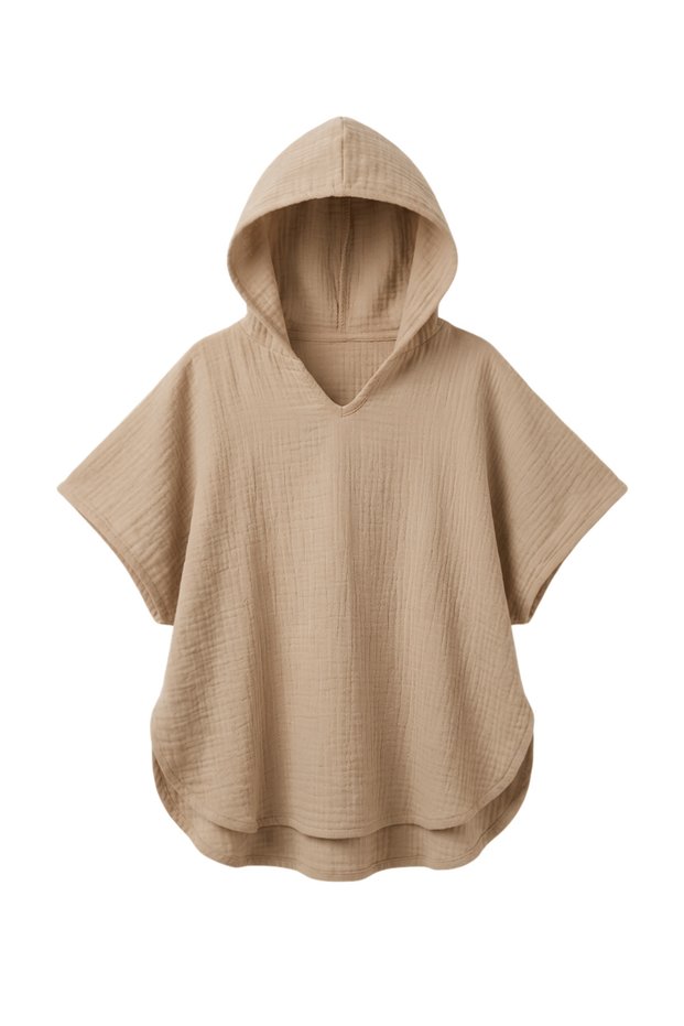 Hooded Muslin Poncho - 100% Organic Cotton, Beach Poncho and Bathrobe Towel for Children and Baby