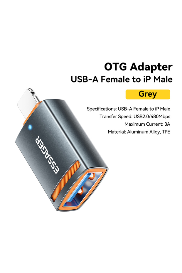 محول ESSAGER USB2.0 إلى iP 3A، محول ESSAGER USB3.0 OTG من النوع C إلى النوع C، من النوع C إلى النوع C، من النوع C إلى النوع C.