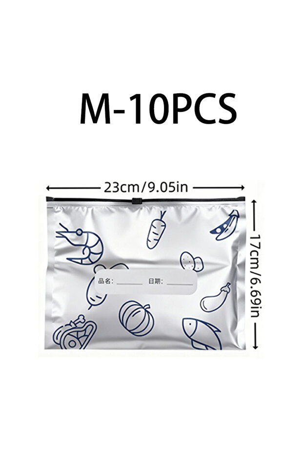 M 10pcs Kitchen Reusable Aluminum Foil Storage Bags Airtight Slider Zip Freezer Bag Leakproof Food S