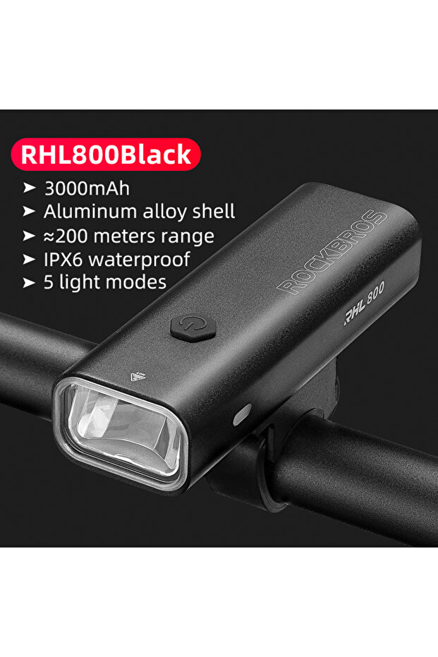 مصباح دراجة ROCKBROS RHL800 قابل للشحن عبر منفذ Type-C، مصباح أمامي خفيف الوزن للغاية، كشاف للدراجات