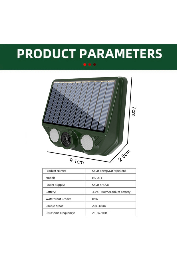 Ultrasonic Ultrasonic Cat Dog Repellant with Red White Flash Light Waterproof Solar Powered Animal D