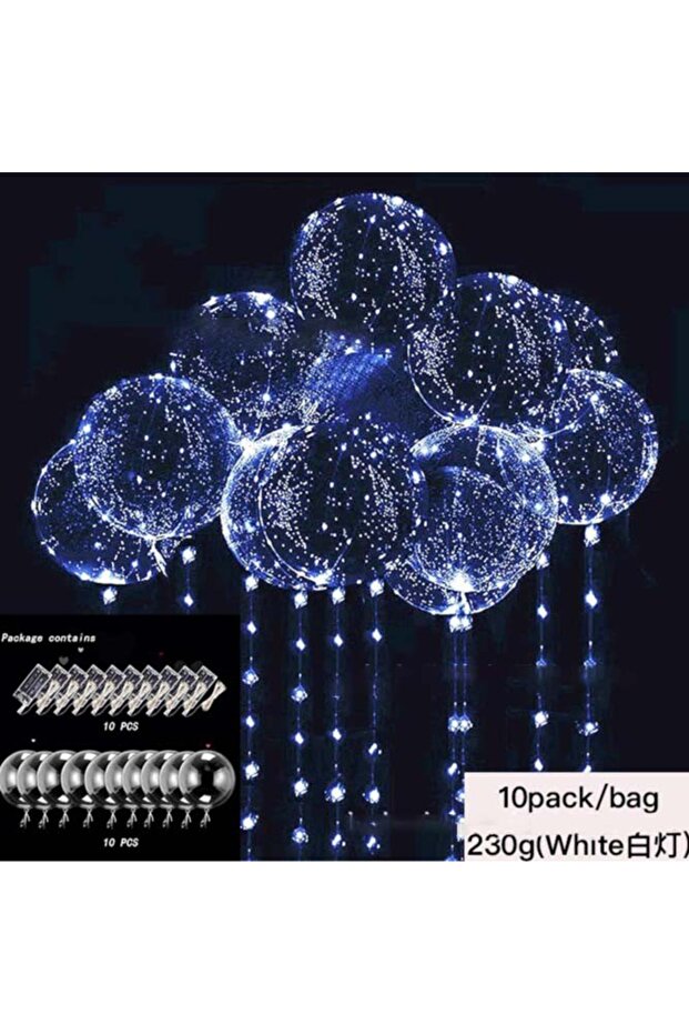 10pcs 20inch white 10pcs 20inch Light Up Balloons Glow in The Dark with Light String Transparent Led