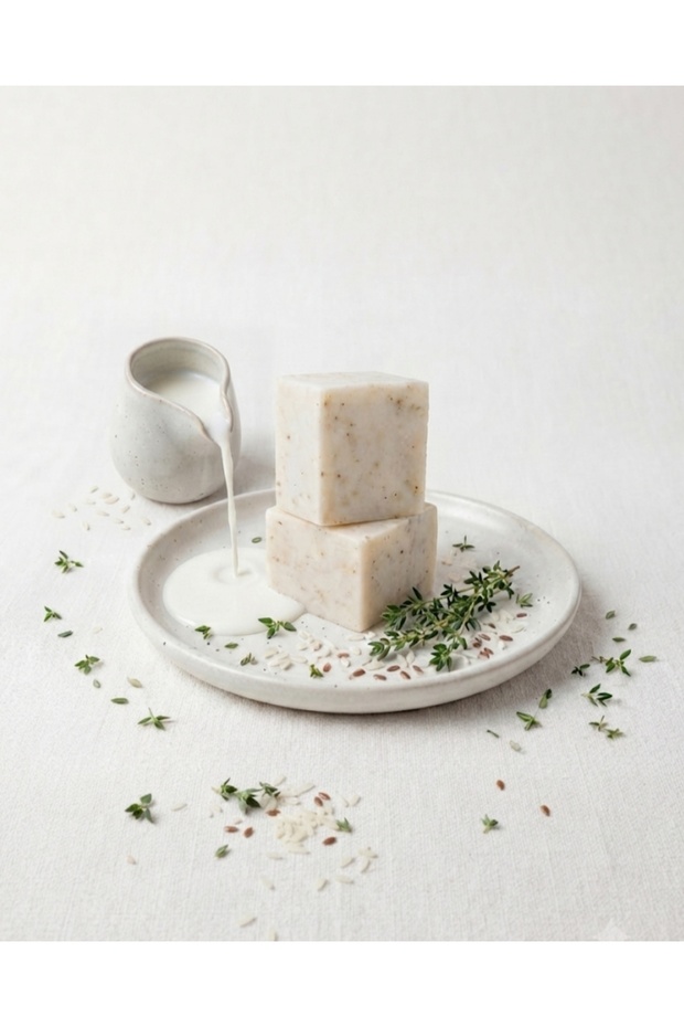 صابون طبيعي بالأرز والزعتر ومستخلص الحليب