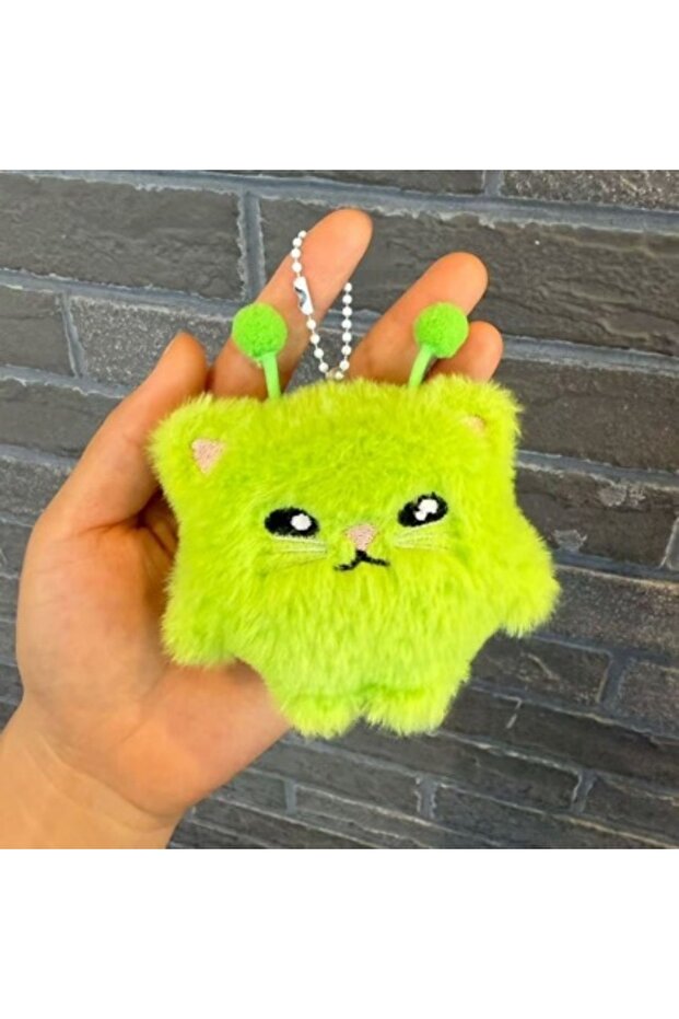 10 cm green 2PCS/SET Cute Alien Cat Plush Keychain Kawaii Fluffy Cat Doll Pendant Backpack Ornament