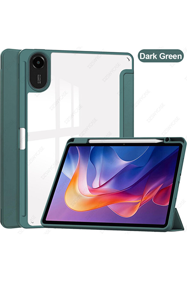 Dark Green Case for Redmi Pad 2 (11 inch) 2025, Trifold Stand Case with Pencil Holder, PU Leather Cl