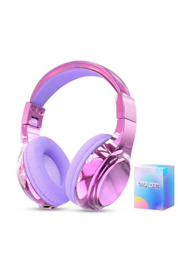Purple Gradient Kids Bluetooth Headphones Over Ear Girls Wireless Headphones With Mic Foldable Light