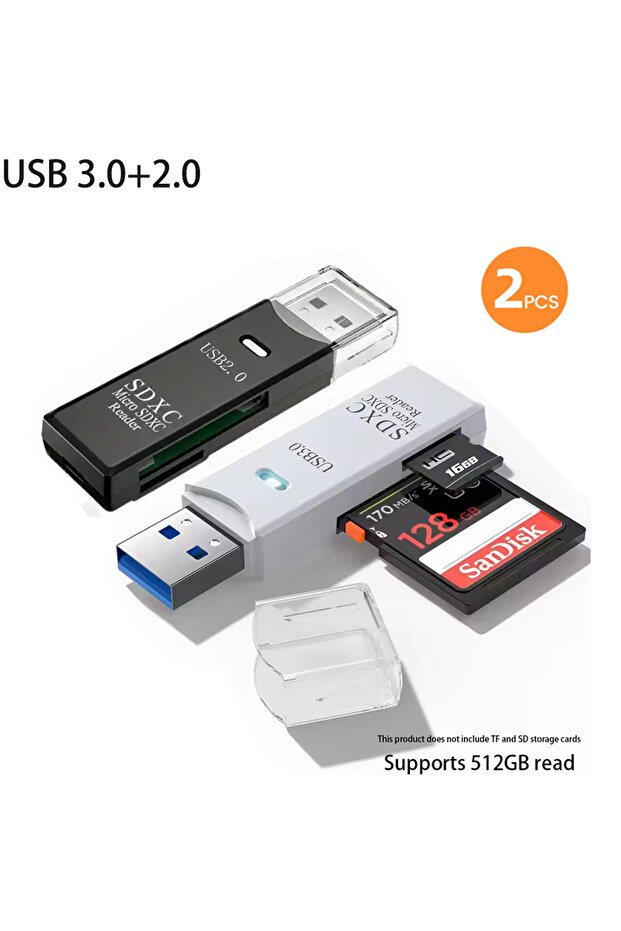 قارئ بطاقات USB 3.0 متعدد الوظائف 2 في 1، أبيض 3.0، أسود 2.0، قارئ بطاقات ذاكرة USB 3.0، ذاكرة فلاش USB