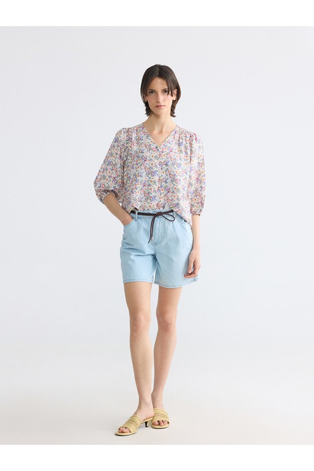 Lcwaikiki Classic Indigo Women's Jean Shorts with Elastic Waist