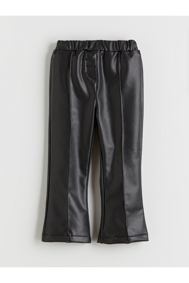 Two Mt Shop Quality Lcw Kids Black Faux Leather Straight Narrow & Slim Spanish-Cut Girls' Trousers