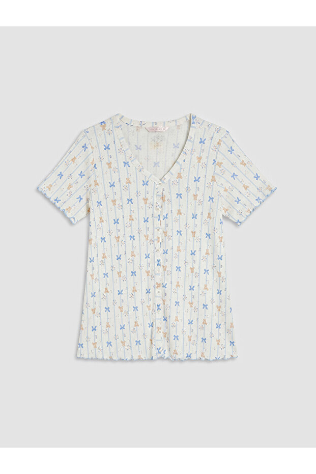 Trendlucky V-Neck Printed Maternity Pajama Top with Difference in Color