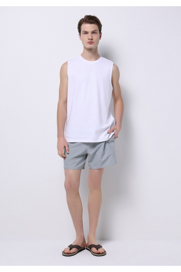 Slim Fit Striped Men's Green Swim Shorts