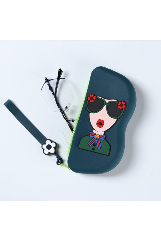 green Cute Sunglasses Storage Bag, Portable with Glasses Case, Anti Drop Silicone Glasses Bag, Can H
