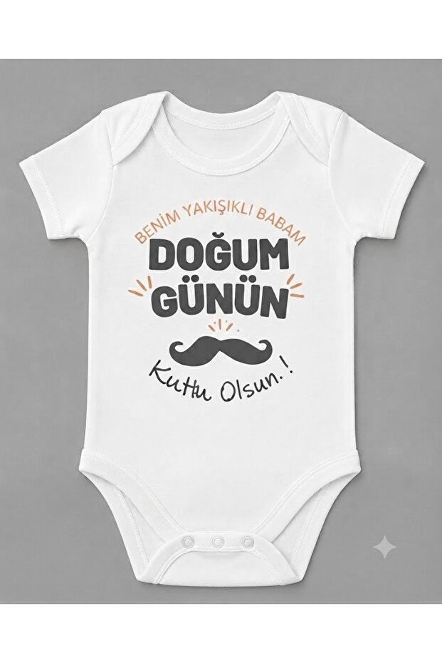 Happy Birthday Dad Written Baby Bodysuit with Snap Fasteners