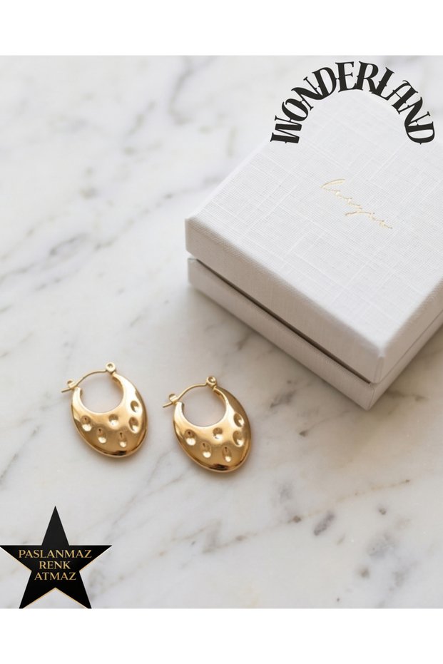 Perforated Oval Women's Gold Earrings - a Quality Steel - Does Not Tarnish