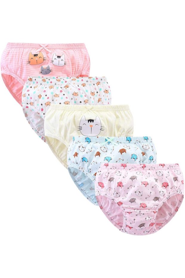 60 (1-3 Years) 2-20GS009 5Pcs/Set Assorted Styles Cute Cartoon Girls Underwear Panties Cotton Panty