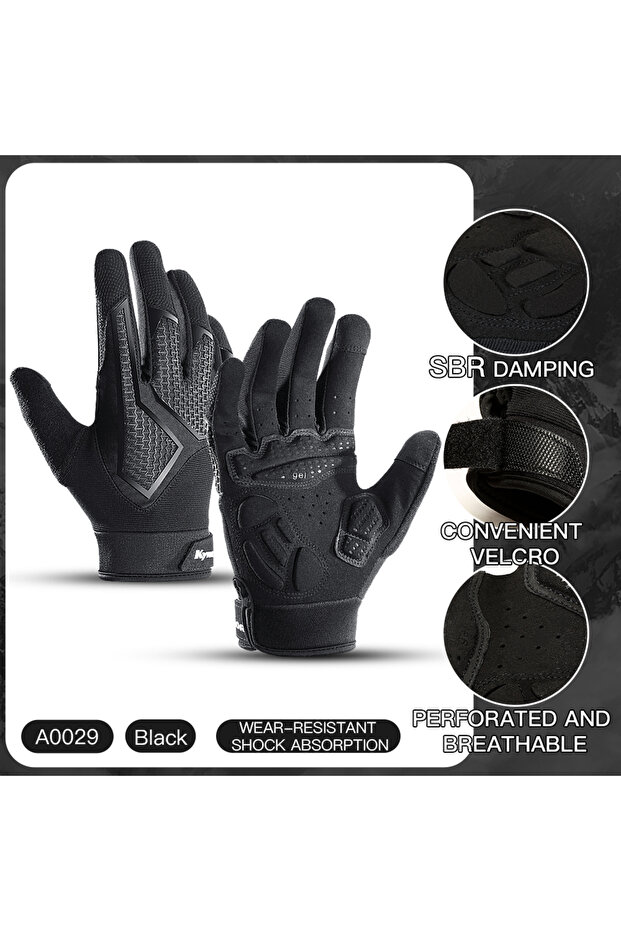 L A0029-BLACK Spring Autumn MTB Cycling Gloves Breathable Non-Slip Shock-Absorbing Touch Screen Blac