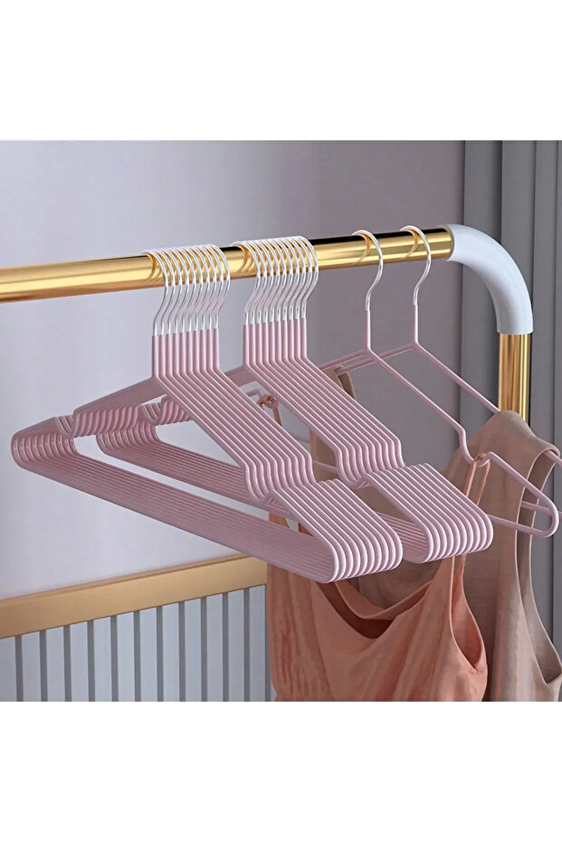 pink 10pcs- Metal Traceless No-slip Clothes Hangers, Durable Strong Clothes Racks, Household Space S