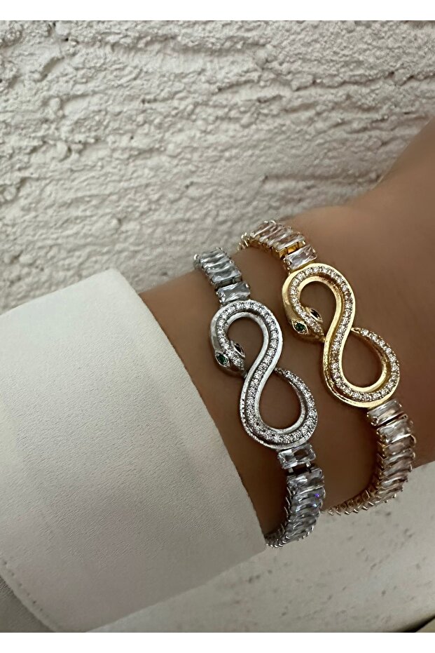 Steel Zircon Stone Infinity Snake Model Bracelet 18-21 cm