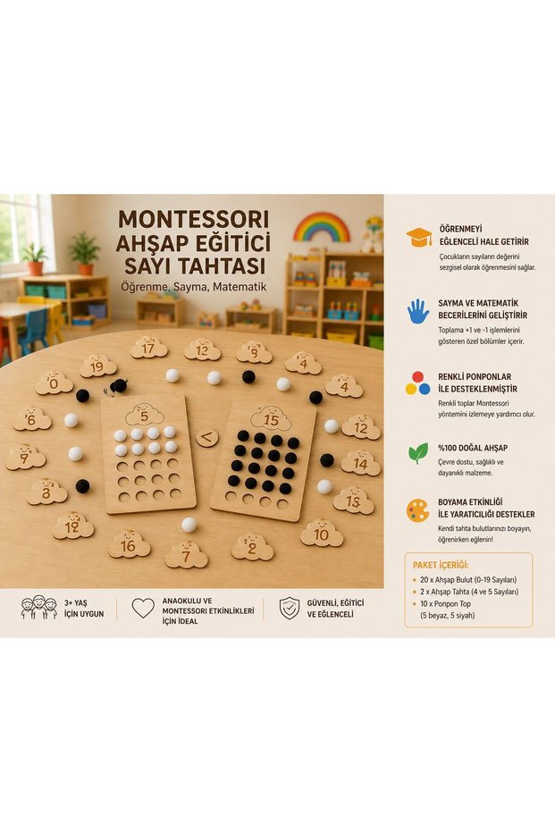 Montessori Toys Wooden Number Comparison and Counting Board |   Montessori Math Toy |   Educational Wooden Toy |   3+ Years Old