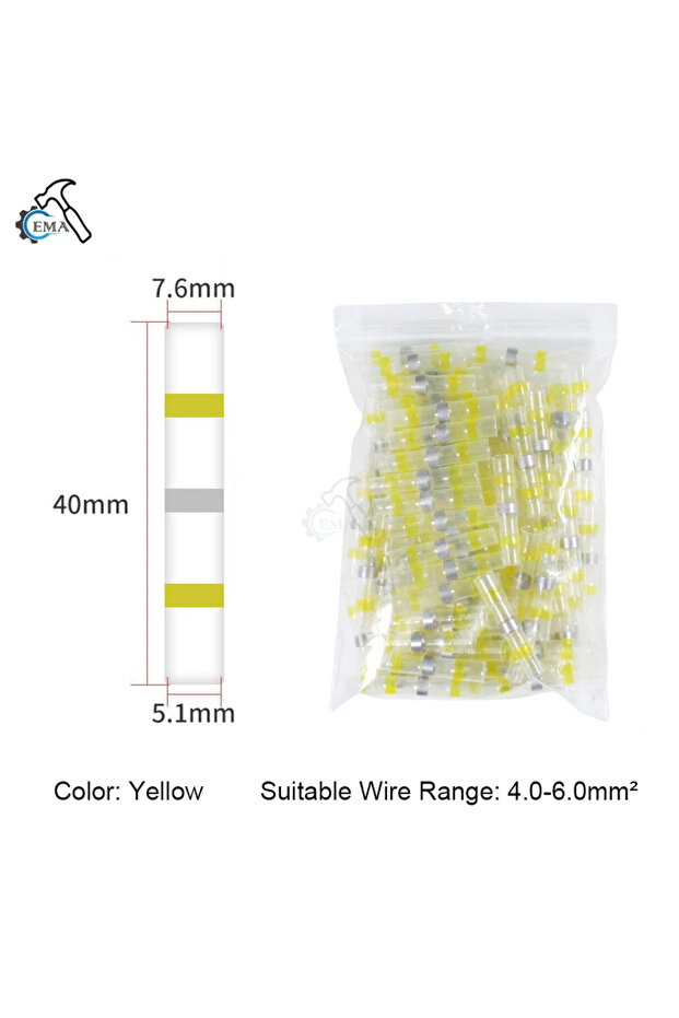 200PCS YELLOW 100/200PCS Heat Shrink Connectors Sleeve Tube Terminals Electrical Butt Splice Wire Co