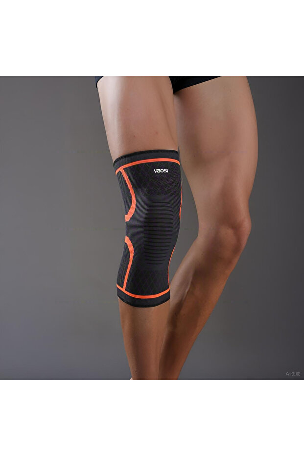 L Orange 1 Pc Elastic Breathable Compression Knee Support Sleeve for Basketball Running Cycling
