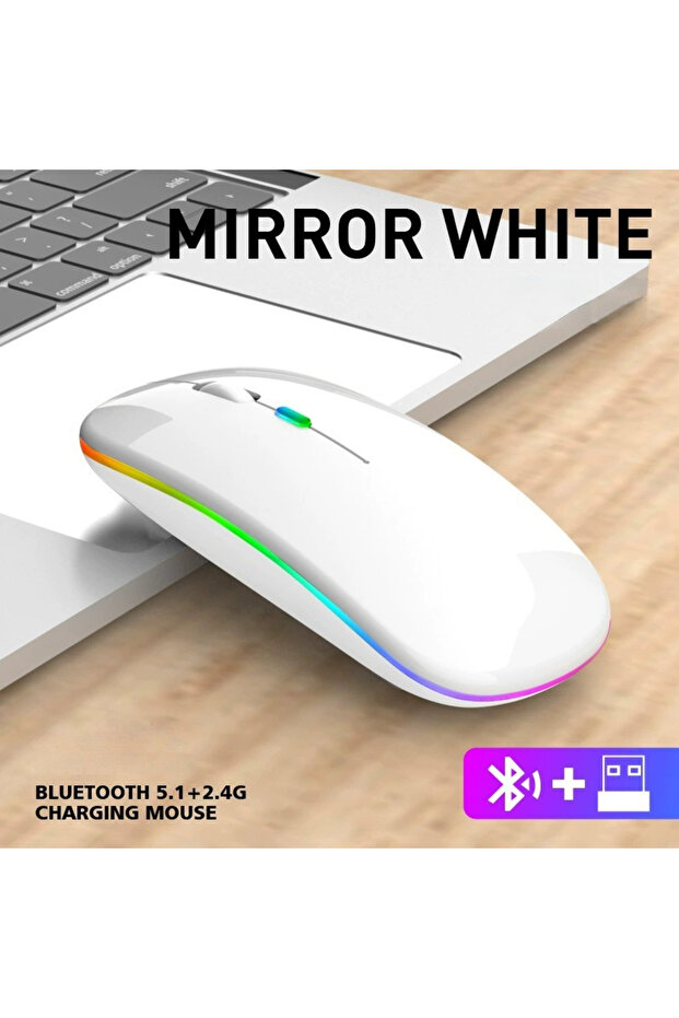 White Rechargeable Wireless Mouse Bluetooth-compatible 2.4GHz Dual Modes Computer Mice with Nano Rec