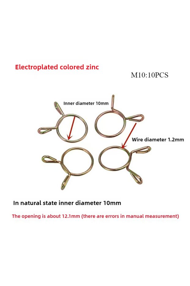 M10 10PCS 10/20/50pcs Petrol Hose Spring Clamps 5~14mm Zinc Plated Pipe Clips Fuel Line Petrol Pipe