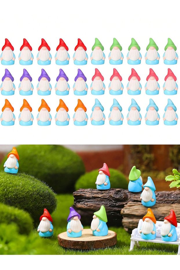 Random color 10pcs Mini Resin Gnomes Statues Ornaments Random Color Cute Fairy Miniature Gnome Figur