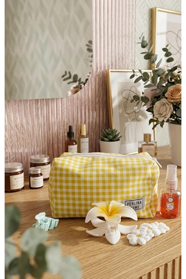 Makeup Bag Plaid Yellow_Large Size