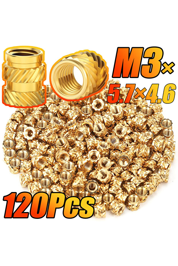 120 قطعة من مسامير النحاس M3x5.7x4.6 مم، صواميل مخرشة قابلة للتسخين للطباعة ثلاثية الأبعاد بالبلاستيك PLA A